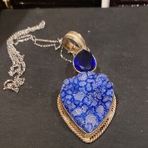 Blue Druzy Stone Pendant Necklace